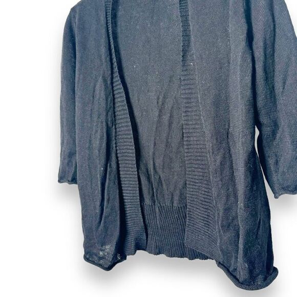 Eileen Fisher Black Open Front Linen 1/2 Sleeve Cardigan Sweater Women’s Size S - Picture 2 of 6